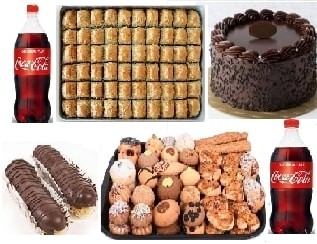 Aile Boyu Tatlı Paketi Cevizli Baklava Yaş Pasta Ekler ve İçecek